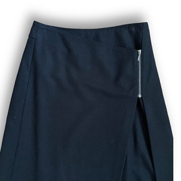 Garnet Hill Womens Wrap Skirt 6P 6 Petite Black Wool Cashmere Midi Minimalist - Picture 3 of 8